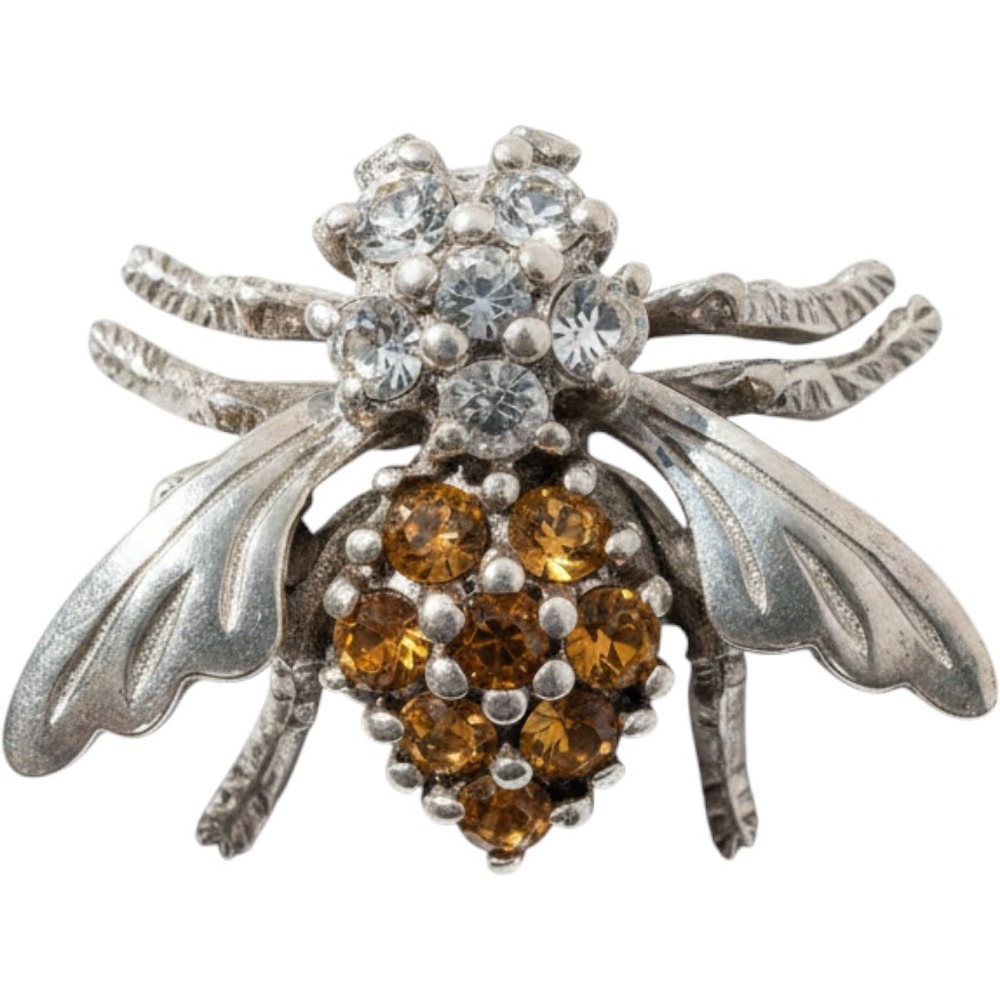 Vintage CID Clyde Duneier Sterling Silver Bee Pin - Citrine & CZ Gemstone Brooch